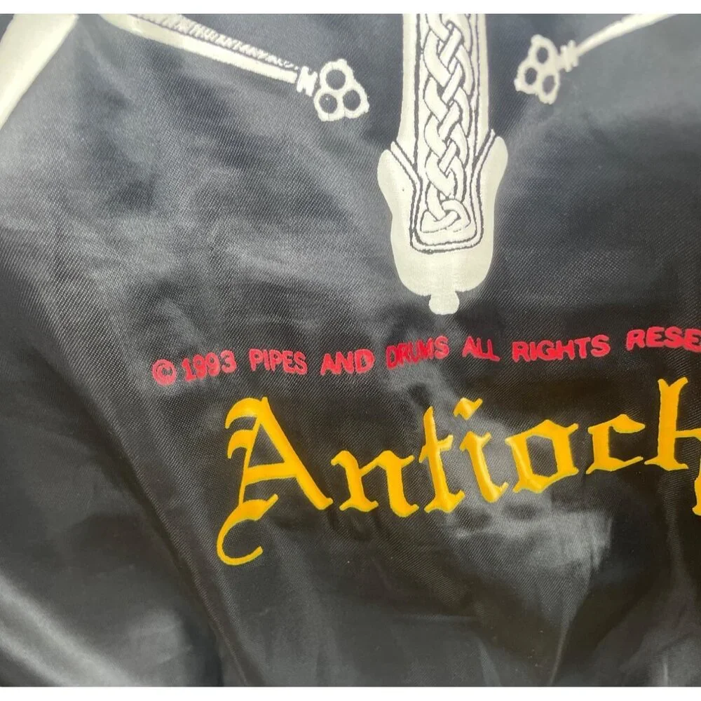 Highlander Antioch Vintage Satin Jacket Black Embroidered Lettering Mens Large - Picture 9 of 12